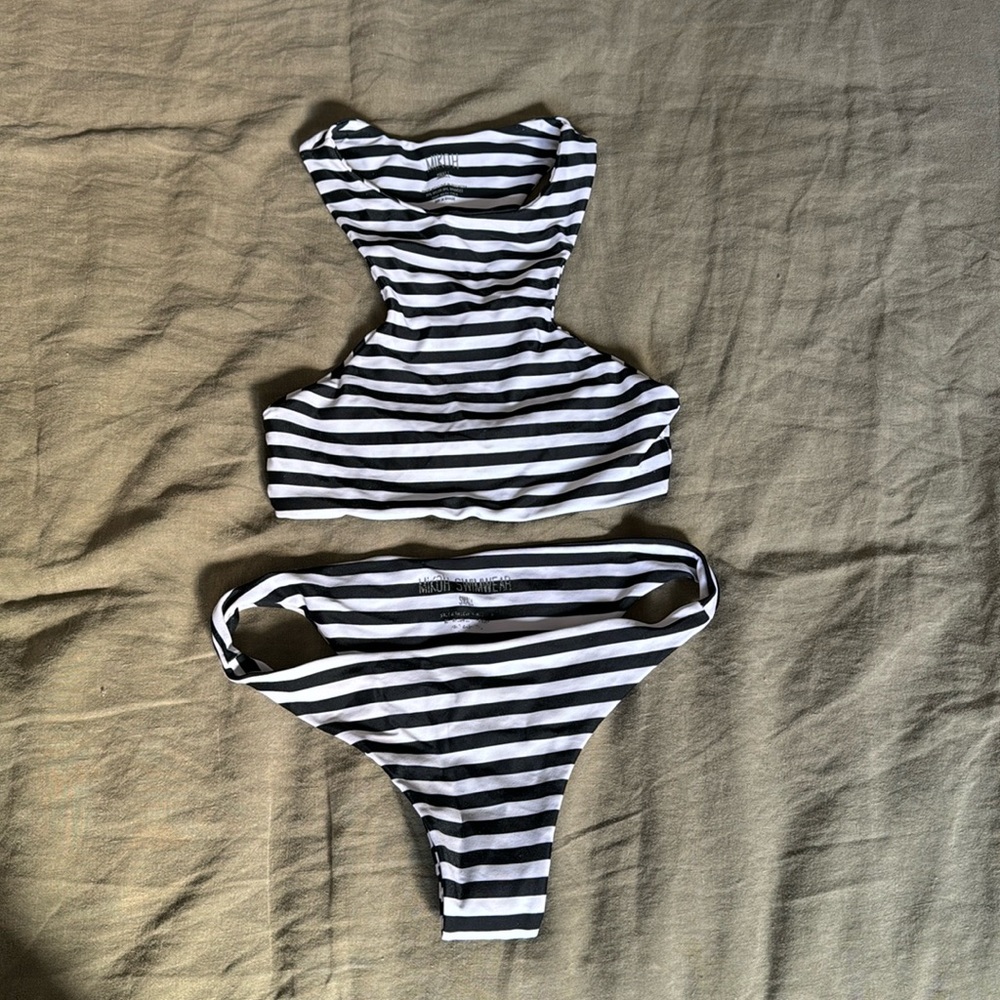 Mikoh Swimwear striped black and white SMALL